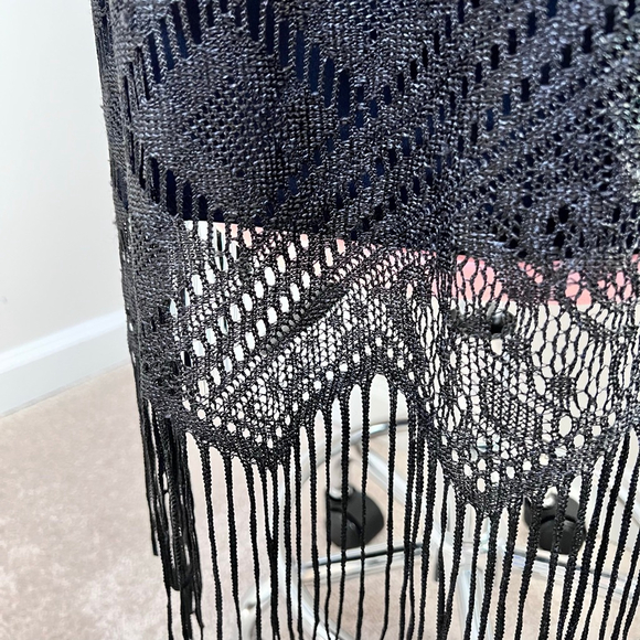 Vintage Maxi Dress Black Fringe Lace Whimsigoth Fairy Flapper Cocktail Gatsby - Picture 6 of 9